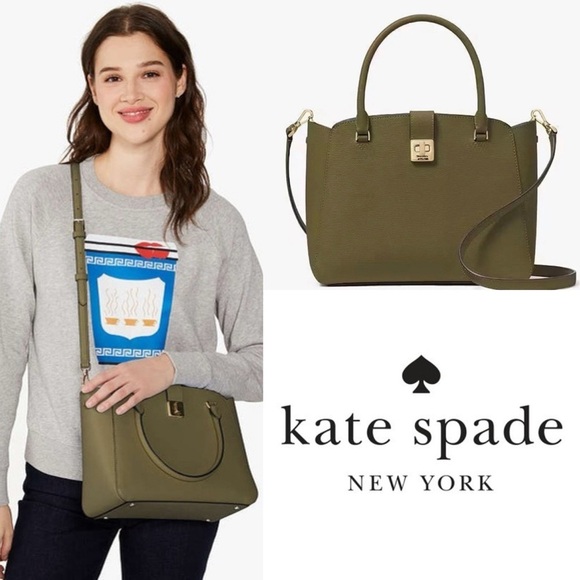 kate spade Handbags - Kate spade medium phoebe satchel seaweed olive green + pink interior $429 NWT